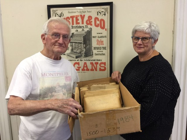 Mary Morganti with volunteer, John Carnahan, at the Estey Organ Museum