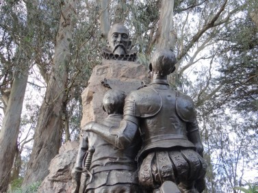 Cervantes statue looking up closer