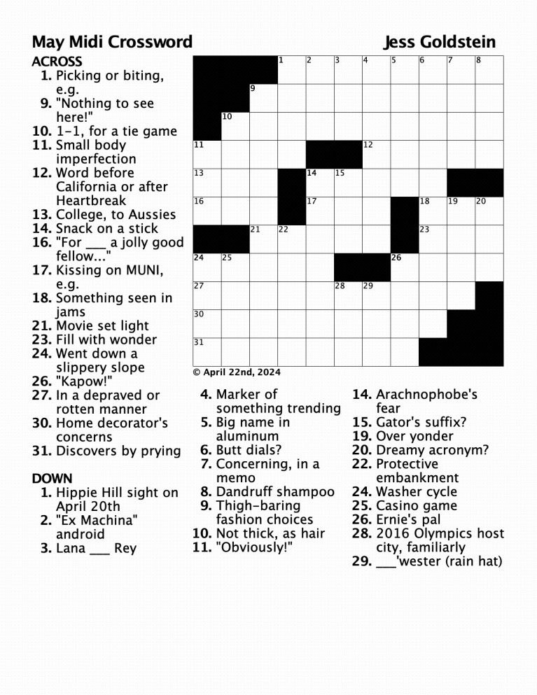 Richmond Review Crossword Puzzle, May 2024 Richmond Review/Sunset Beacon